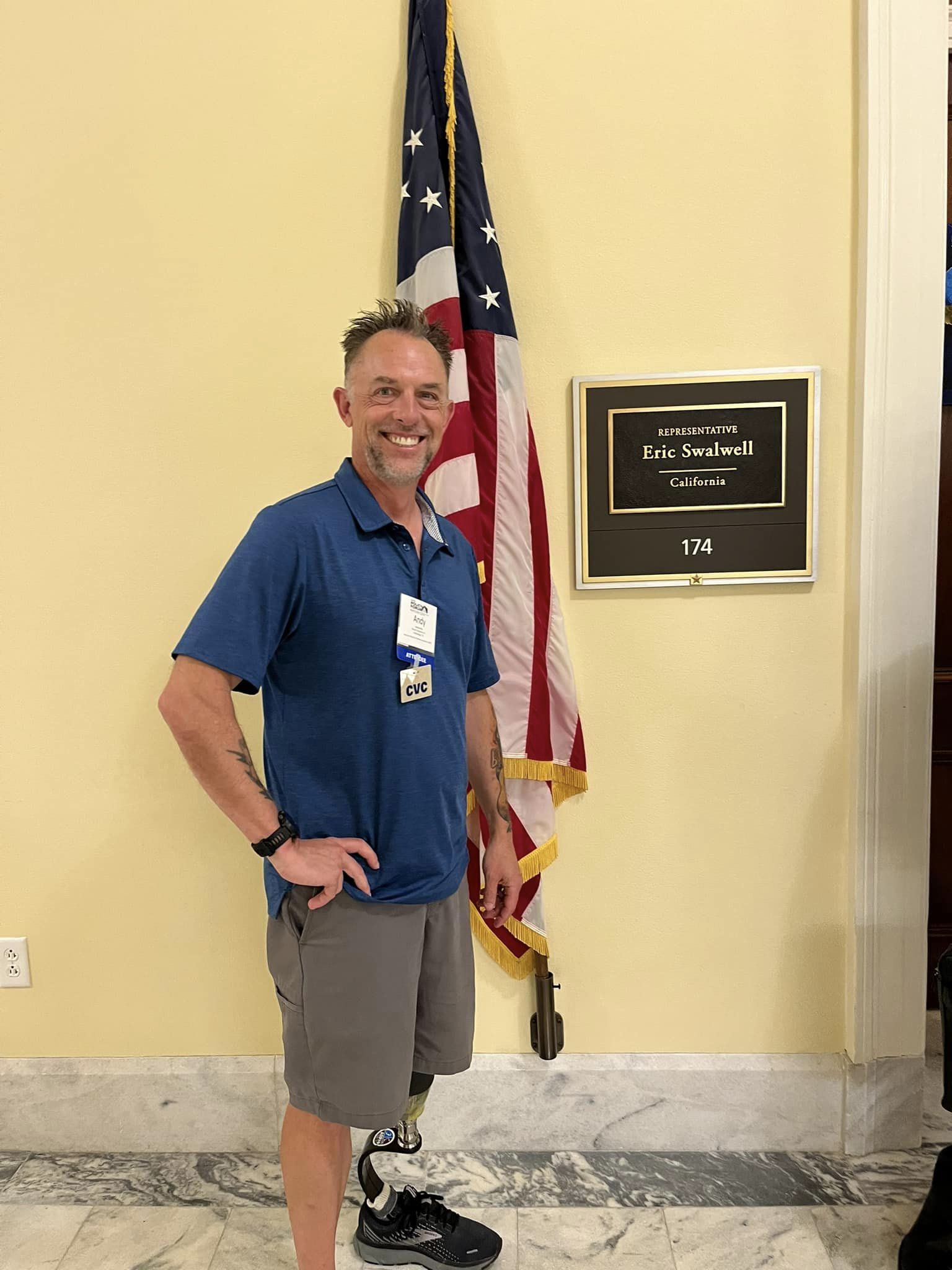 Portrait of Team Amplife® Ambassador Andrew May in the U.S. Capitol in front of Eric Swalwell's office, who his representative 